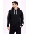 Erkek Şeritli Kapüşonlu Sweatshirt Oversize 3 iplik Pamuklu Hoodei - Siyah