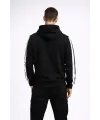 Erkek Şeritli Kapüşonlu Sweatshirt Oversize 3 iplik Pamuklu Hoodie - Siyah