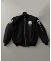 ERKEK Siyah Askeri Tarz Bomber Mont Punisher Skull Detaylı Fermuarlı Cepli - Siyah