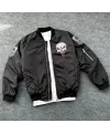 ERKEK Siyah Askeri Tarz Bomber Mont Punisher Skull Detaylı Fermuarlı Cepli - Siyah