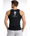 Erkek Spor Slimfit Fitilli Kaşkorse Arka Basklı Atlet 2li Set Siyah-Beyaz
