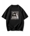 Erkek T-Shirt Komik Kedi Baskılı kısa kol Tişört - Siyah