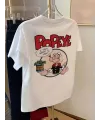 Erkek T-Shirt Oversize Kısa kol Tişört Popeye Baskılı - Beyaz