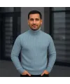 Erkek Tam Boğazlı Balıkçı Yaka Triko Kazak Kalın Fitilli - Bebek Mavisi