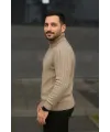 Erkek Tam Boğazlı Balıkçı Yaka Triko Kazak Kalın Fitilli - Bej