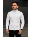 Erkek Tam Boğazlı Balıkçı Yaka Triko Kazak Kalın Fitilli - Beyaz
