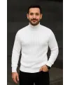 Erkek Tam Boğazlı Balıkçı Yaka Triko Kazak Kalın Fitilli - Beyaz
