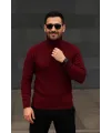 Erkek Tam Boğazlı Balıkçı Yaka Triko Kazak Kalın Fitilli - Bordo
