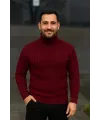 Erkek Tam Boğazlı Balıkçı Yaka Triko Kazak Kalın Fitilli - Bordo
