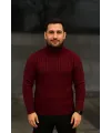 Erkek Tam Boğazlı Balıkçı Yaka Triko Kazak Kalın Fitilli - Bordo
