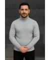 Erkek Tam Boğazlı Balıkçı Yaka Triko Kazak Kalın Fitilli -  Gri