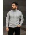 Erkek Tam Boğazlı Balıkçı Yaka Triko Kazak Kalın Fitilli -  Gri