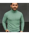 Erkek Tam Boğazlı Balıkçı Yaka Triko Kazak Kalın Fitilli - Mint Yeşili