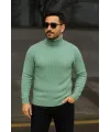Erkek Tam Boğazlı Balıkçı Yaka Triko Kazak Kalın Fitilli - Mint Yeşili