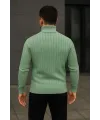 Erkek Tam Boğazlı Balıkçı Yaka Triko Kazak Kalın Fitilli - Mint Yeşili