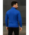 Erkek Tam Boğazlı Balıkçı Yaka Triko Kazak Kalın Fitilli - Saks Mavisi