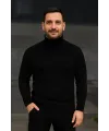 Erkek Tam Boğazlı Balıkçı Yaka Triko Kazak Kalın Fitilli - Siyah