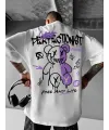 Erkek Tişört Baskılı Bisiklet Yaka Kısa kol t-shirt - Beyaz