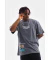 Erkek Tişort  Bisiklet Yaka Baskılı Oversize T-Shirt - Gri
