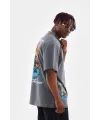 Erkek Tişort  Bisiklet Yaka Baskılı Oversize T-Shirt - Gri