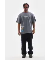 Erkek Tişort  Bisiklet Yaka Baskılı Oversize T-Shirt - Gri