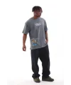 Erkek Tişort  Bisiklet Yaka Baskılı Oversize T-Shirt - Gri