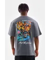 Erkek Tişort  Bisiklet Yaka Baskılı Oversize T-Shirt - Gri
