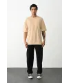 Erkek Tişört Düz Basic Penye Yazlık Bisiklet Yaka Kısa Kol T-Shirt - Bej