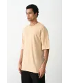Erkek Tişört Düz Basic Penye Yazlık Bisiklet Yaka Kısa Kol T-Shirt - Bej