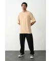 Erkek Tişört Düz Basic Penye Yazlık Bisiklet Yaka Kısa Kol T-Shirt - Bej