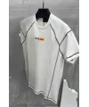 Erkek Tişört Karoyaka Dikişli Oversize T-Shirt - Beyaz