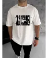 Erkek Tişört Kısa Kol Bisiklet Yaka Katlanan HANIMCI Baskılı T-Shirt - Beyaz