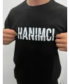 Erkek Tişört Kısa Kol Bisiklet Yaka Katlanan HANIMCI Baskılı T-Shirt - Siyah