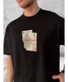 ERKEK Tişört Kısa Kol Ön ve Arka Baskılı Oversize Bisiklet Yaka T-shirt - Siyah