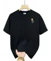 Erkek Tişört Penye Compack Gözlüklü Ayı Bisiklet Yaka Erkek T-shirt - Siyah
