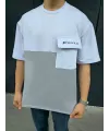 ERKEK Tişört Torba Cepli Parçalı Kısa Kol T-Shirt - Gri