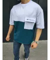ERKEK Tişört Torba Cepli Parçalı Kısa Kol T-Shirt - Lacivert