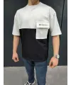 ERKEK Tişört Torba Cepli Parçalı Kısa Kol T-Shirt - Siyah