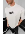 Erkek Tişört Yazlık Baskılı Oversize Kısa kol T-Shirt - Beyaz