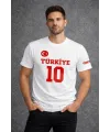 Erkek TÜRKİYE Ay Yıldız Baskılı 10 Numara Forma Tişört Taraftar T-Shirt - Beyaz