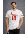 Erkek TÜRKİYE Ay Yıldız Baskılı 10 Numara Forma Tişört Taraftar T-Shirt - Beyaz