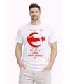 Erkek TÜRKİYE Ay Yıldız Baskılı Taraftar Forma T-Shirt - Beyaz