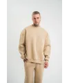 Erkek Uzun Kol Bisiklet Yaka 3 iplik Pamuklu Kışlık SweatShirt  - Bej