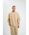 Erkek Uzun Kol Bisiklet Yaka 3 iplik Pamuklu Kışlık SweatShirt  - Bej