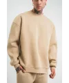 Erkek Uzun Kol Bisiklet Yaka 3 iplik Pamuklu Kışlık SweatShirt  - Bej