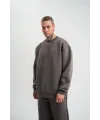 Erkek Uzun Kol Bisiklet Yaka 3 iplik Pamuklu Kışlık SweatShirt  - Füme