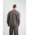 Erkek Uzun Kol Bisiklet Yaka 3 iplik Pamuklu Kışlık SweatShirt  - Füme