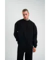 Erkek Uzun Kol Bisiklet Yaka 3 iplik Pamuklu Kışlık SweatShirt - Siyah