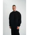Erkek Uzun Kol Bisiklet Yaka 3 iplik Pamuklu Kışlık SweatShirt - Siyah