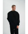 Erkek Uzun Kol Bisiklet Yaka 3 iplik Pamuklu Kışlık SweatShirt - Siyah